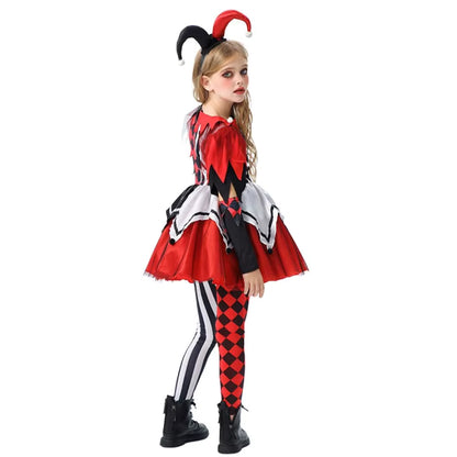 Girls Clown Dress Plaid Costume for Role Play 3