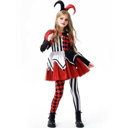 Girls Clown Dress Plaid Costume for Role Play 4