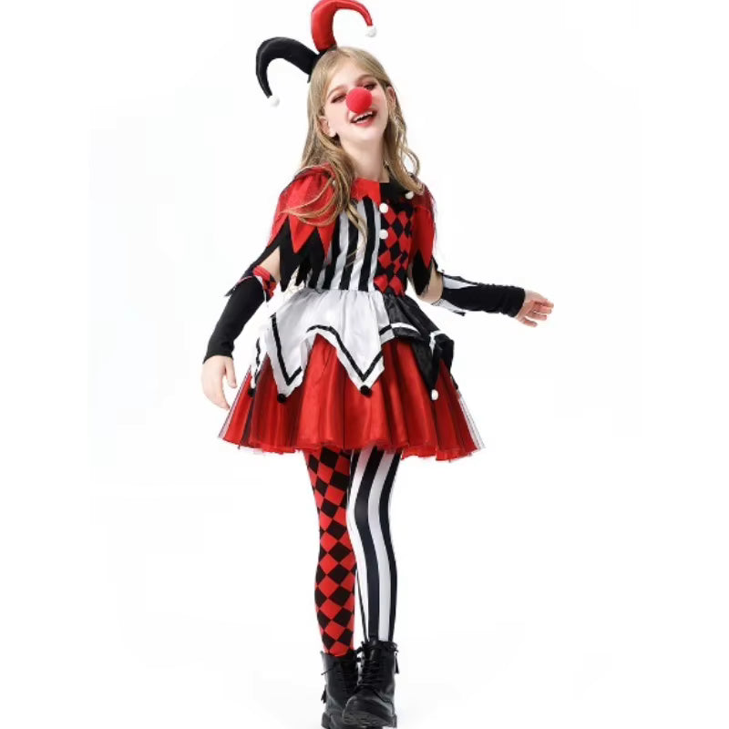 Girls Clown Dress Plaid Costume for Role Play 5