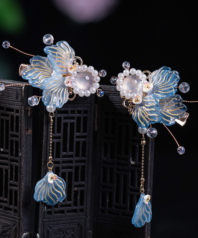 Girls' Hairpin Set Goldfish Design Blue Glaze 1