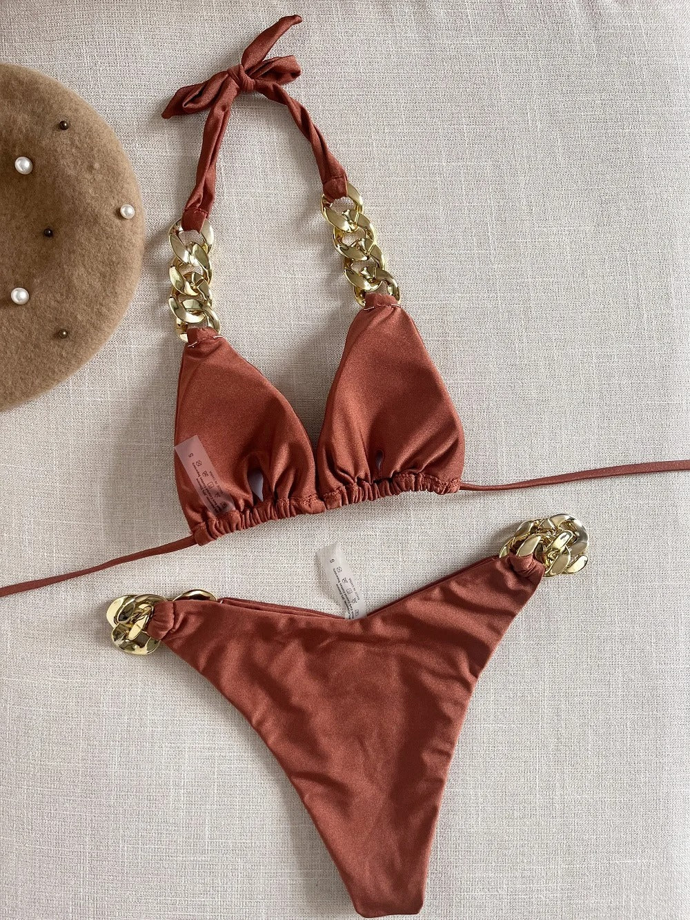 Gold Chain Halter Bikini Set