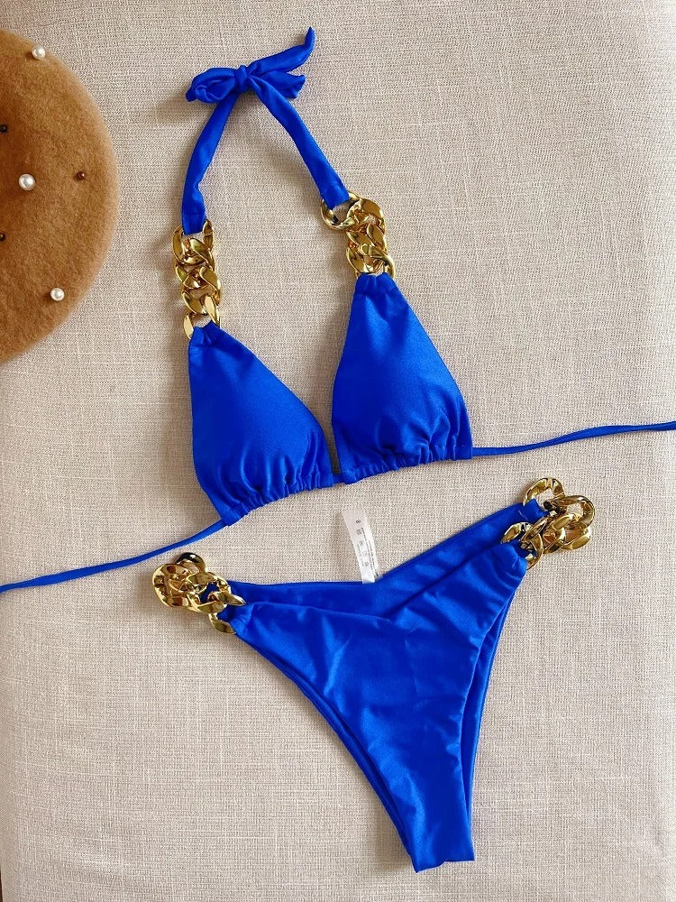 Gold Chain Halter Bikini Set