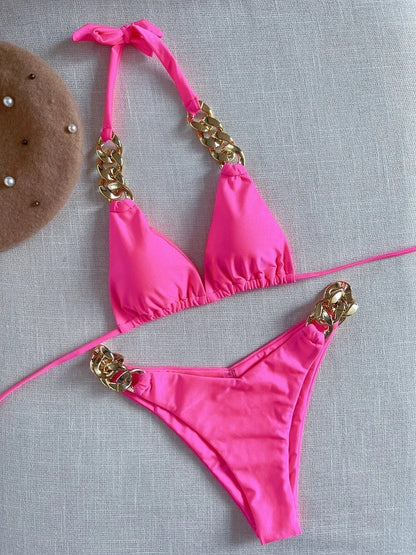 Gold Chain Halter Bikini Set