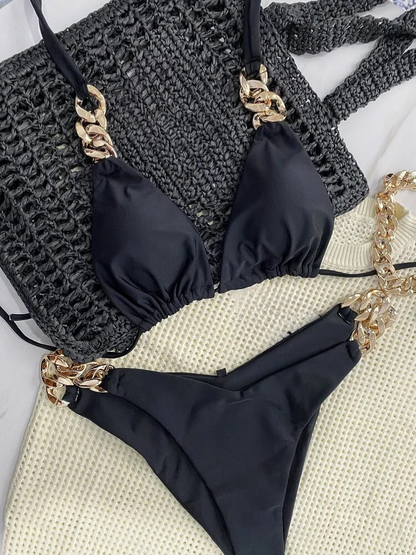 Gold Chain Halter Bikini Set