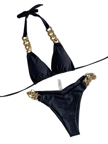Gold Chain Halter Bikini Set