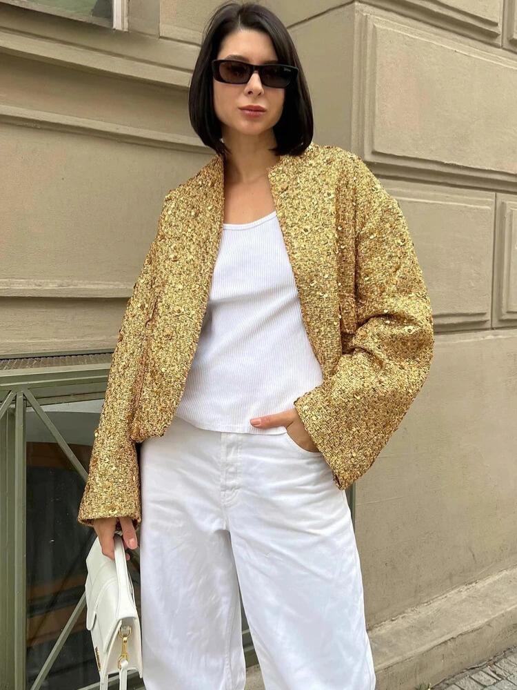 Gold Loose Women's Casual Jacket