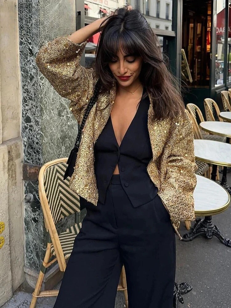 Gold Loose Women's Casual Jacket