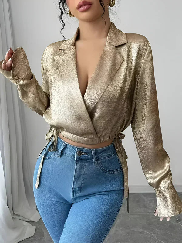 Gold Top Ladies Elegant Style Shiny Fabric for Festive Occasions