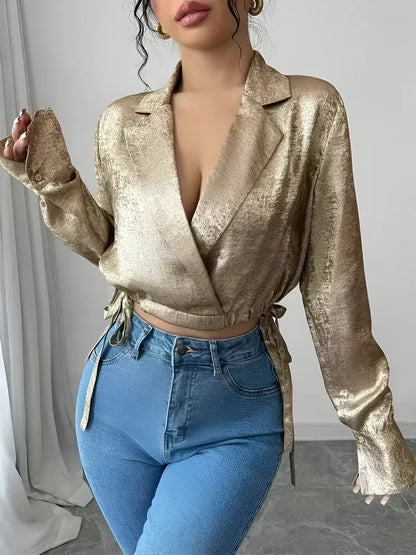 Gold Top Ladies Elegant Style Shiny Fabric for Festive Occasions