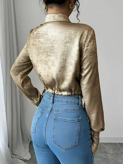 Gold Top Ladies Elegant Style Shiny Fabric for Festive Occasions