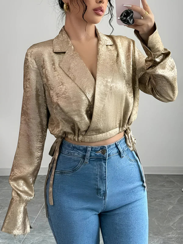 Gold Top Ladies Elegant Style Shiny Fabric for Festive Occasions
