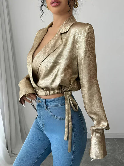 Gold Top Ladies Elegant Style Shiny Fabric for Festive Occasions