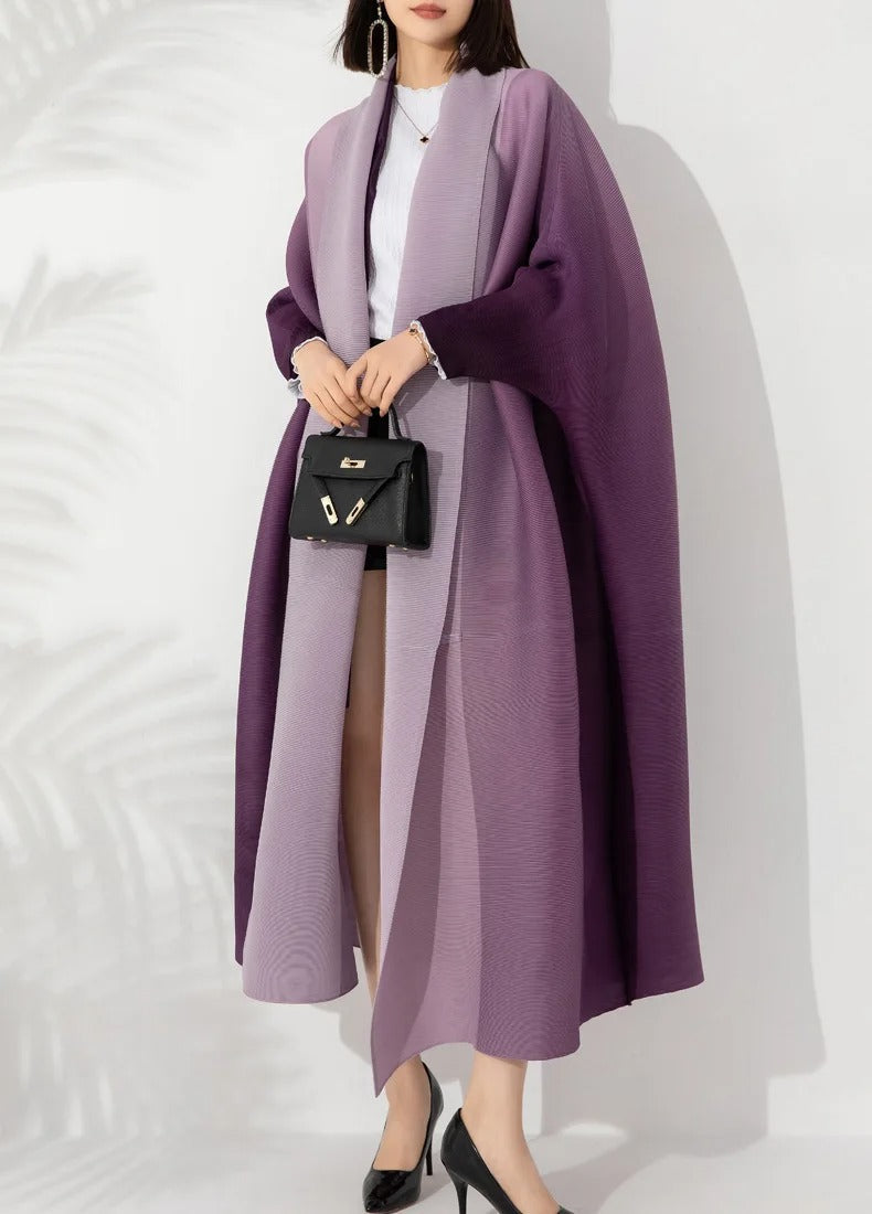 Gradient pleated trench coat for women