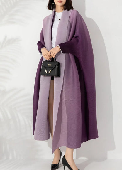 Gradient pleated trench coat for women