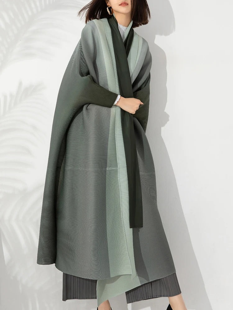 Gradient pleated trench coat for women