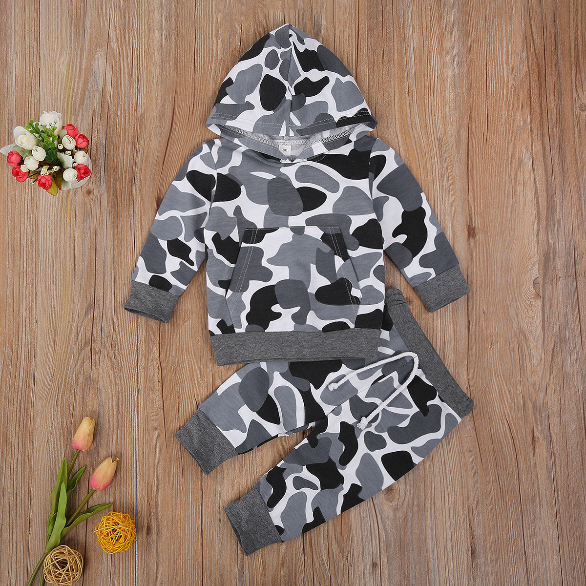 Grey Camouflage Hoodie and Trousers Set