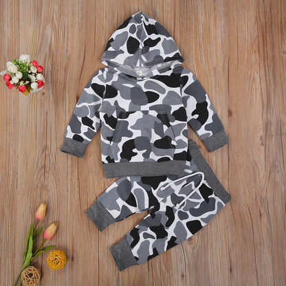 Grey Camouflage Hoodie and Trousers Set