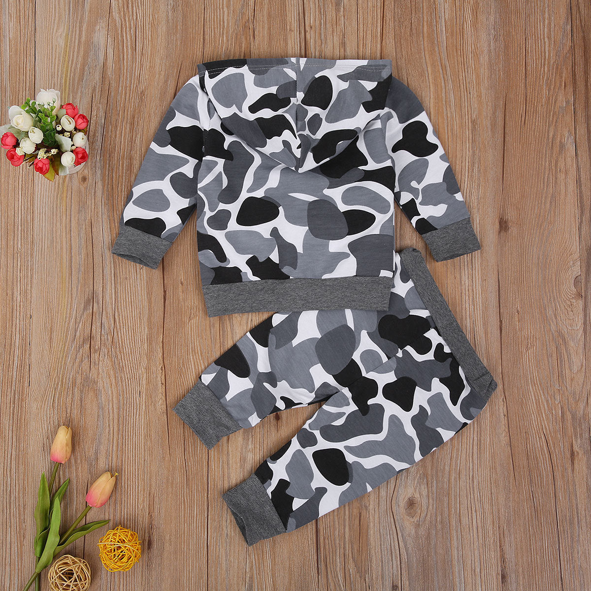 Grey Camouflage Hoodie and Trousers Set
