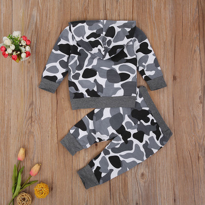 Grey Camouflage Hoodie and Trousers Set