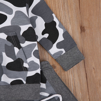 Grey Camouflage Hoodie and Trousers Set