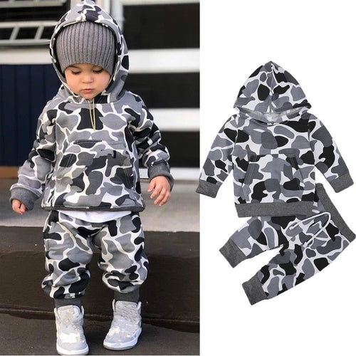 Grey Camouflage Hoodie and Trousers Set