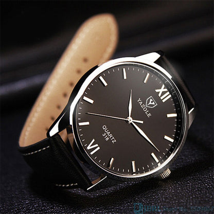 Men's Leather Style Bracelet Wristwatch