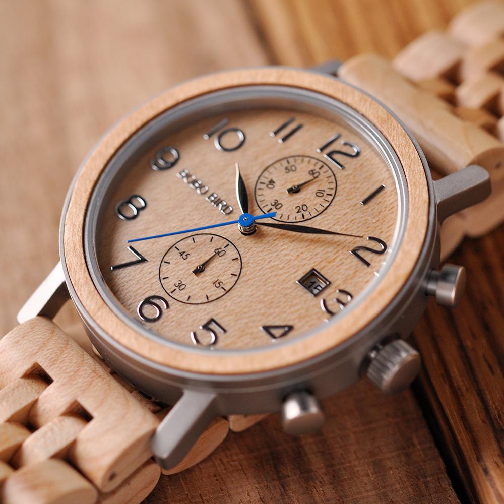 Men's watch in wood and steel