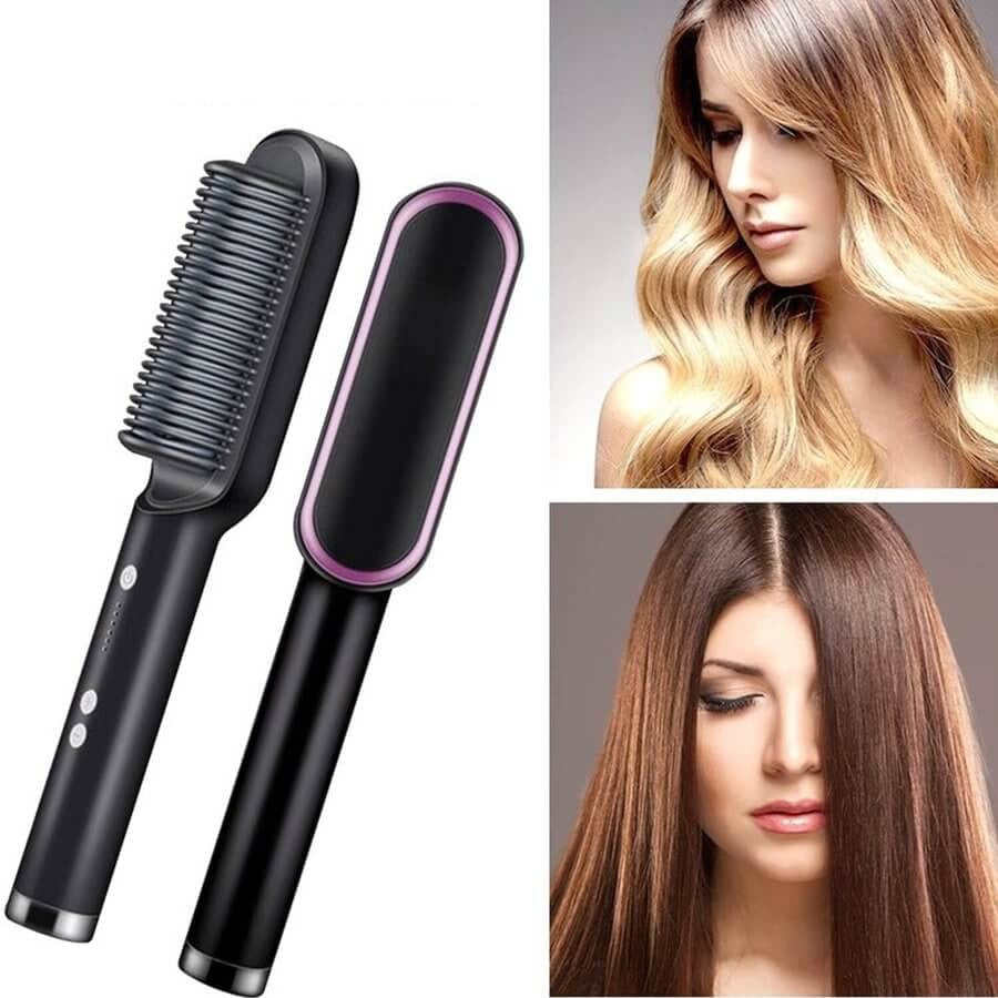 Hair straightener brush