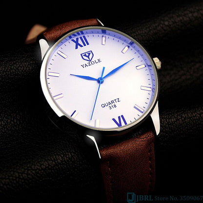 Men's Leather Style Bracelet Wristwatch