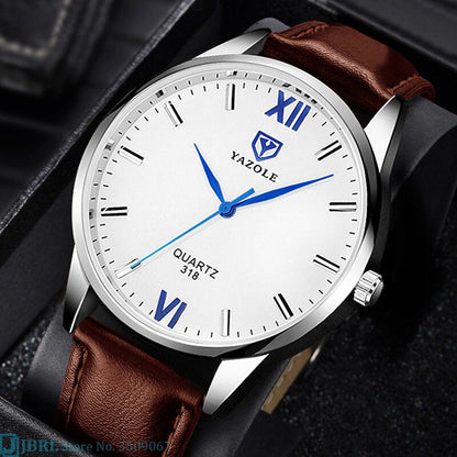 Men's Leather Style Bracelet Wristwatch
