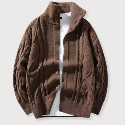 Men's Cardigan Knitted with Cable Pattern