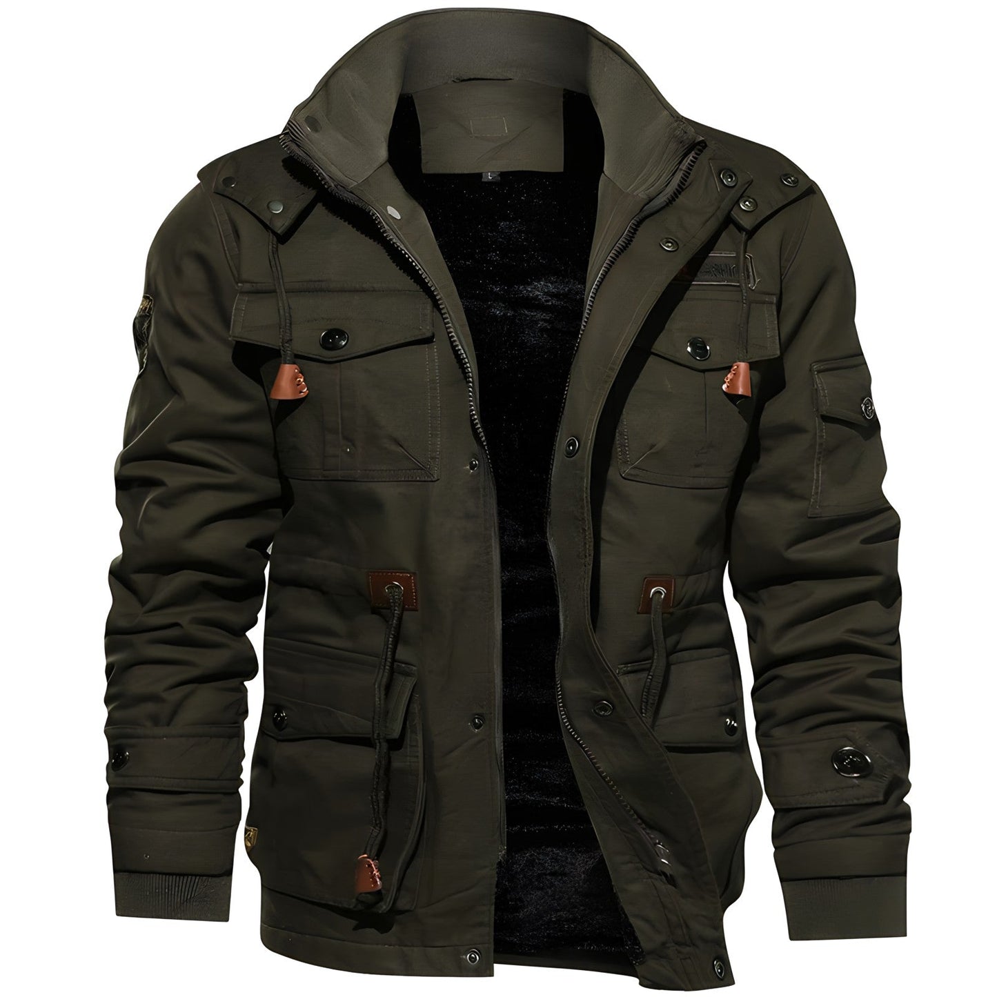 Men's Military Jacket with Multiple Pockets