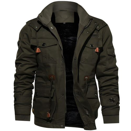 Men's Military Jacket with Multiple Pockets
