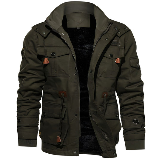 Men's Military Jacket with Multiple Pockets