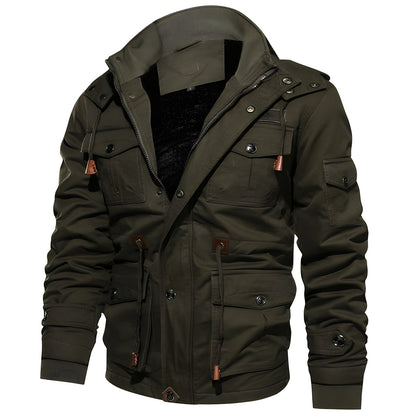 Men's Military Jacket with Multiple Pockets