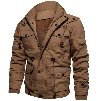 Men's Military Jacket with Multiple Pockets