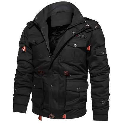 Men's Military Jacket with Multiple Pockets