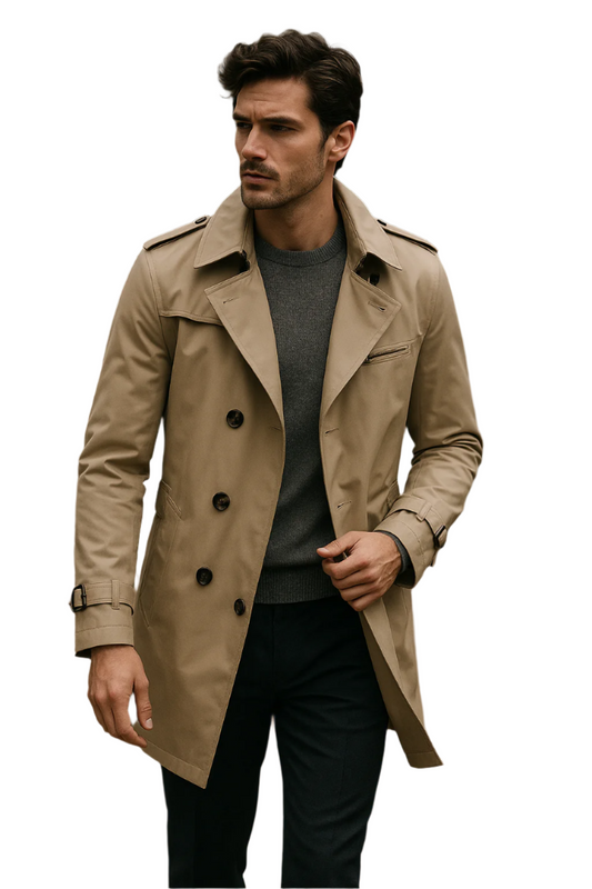Heren Trenchcoat Dubbelgeknoopte Structuur Soft Blended