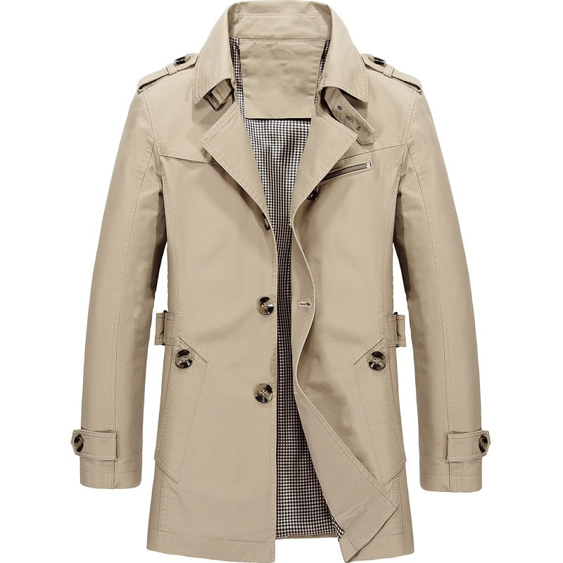 Men's Trench Coat Double-breasted Texture Soft Blended