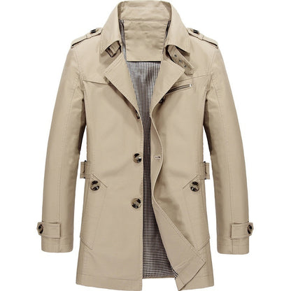 Men's Trench Coat Double-breasted Texture Soft Blended