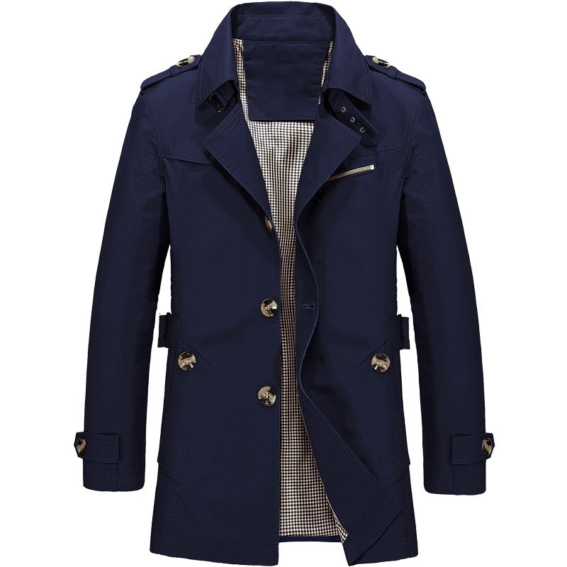 Men's Trench Coat Double-breasted Texture Soft Blended