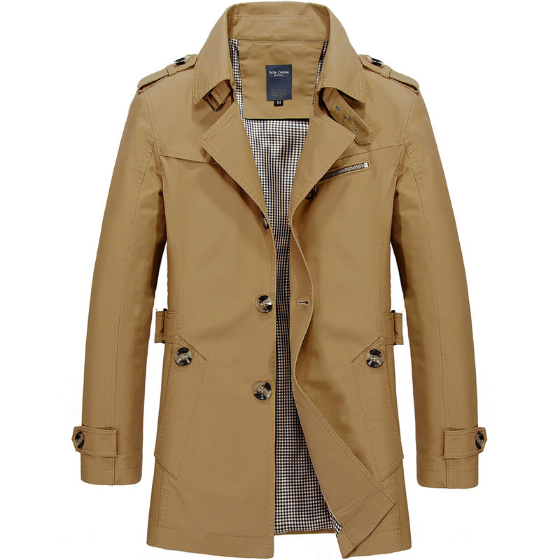 Men's Trench Coat Double-breasted Texture Soft Blended