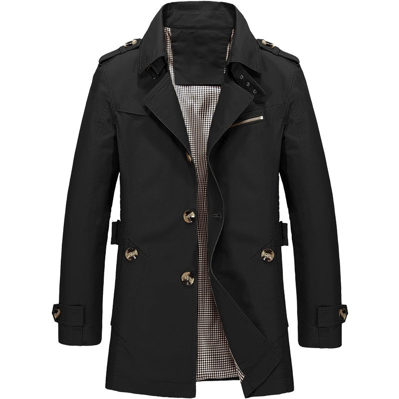 Men's Trench Coat Double-breasted Texture Soft Blended