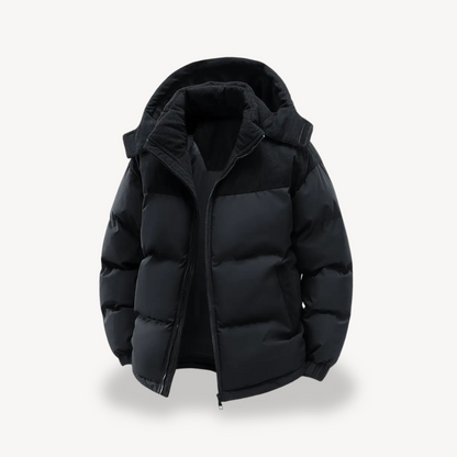 Men's Winter Coat with Drawstring Cap and Modern Design