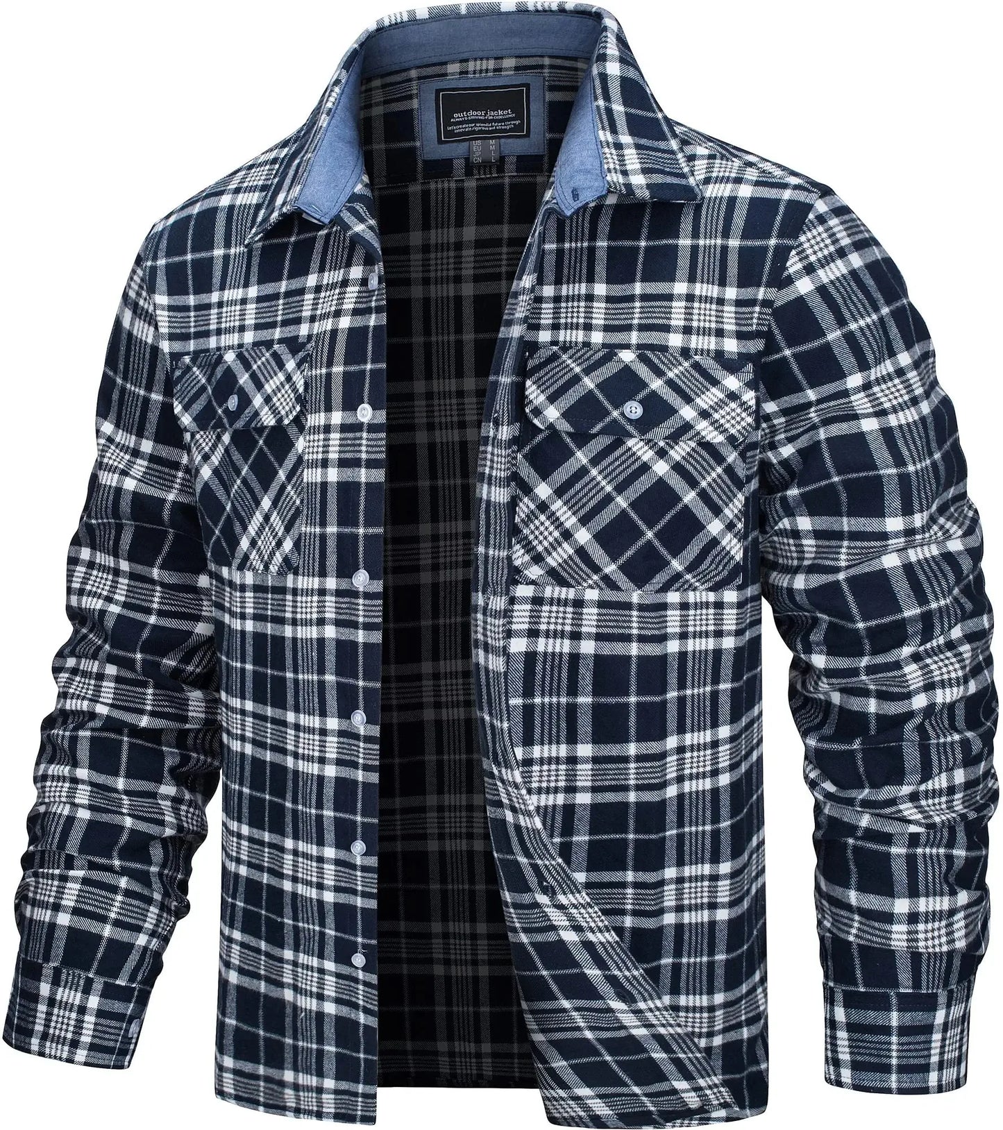 Herren Oversized Shirt Jacket Plaid Pattern Long Sleeves