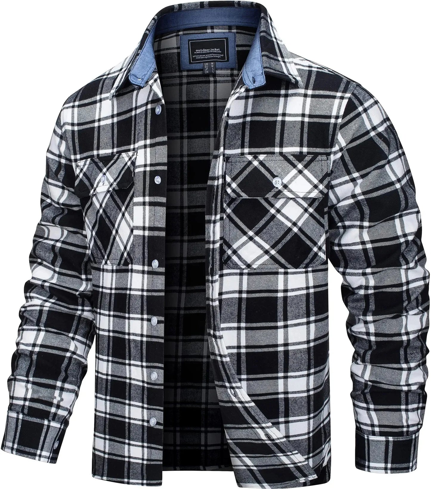 Herren Oversized Shirt Jacket Plaid Pattern Long Sleeves