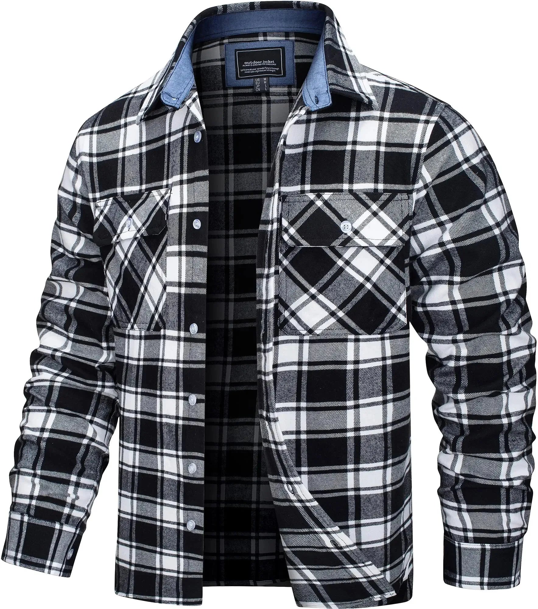 Herren Oversized Shirt Jacket Plaid Pattern Long Sleeves