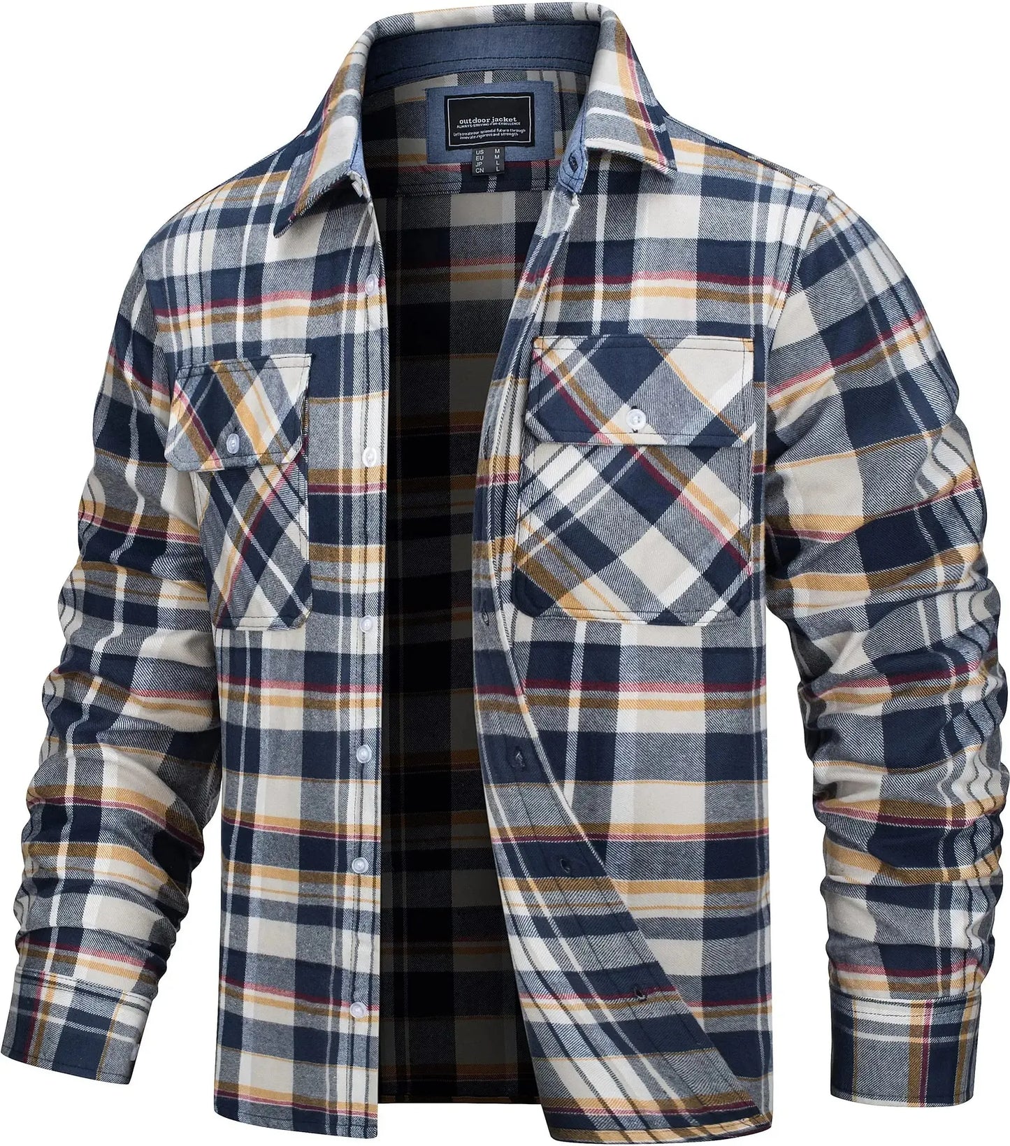 Herren Oversized Shirt Jacket Plaid Pattern Long Sleeves