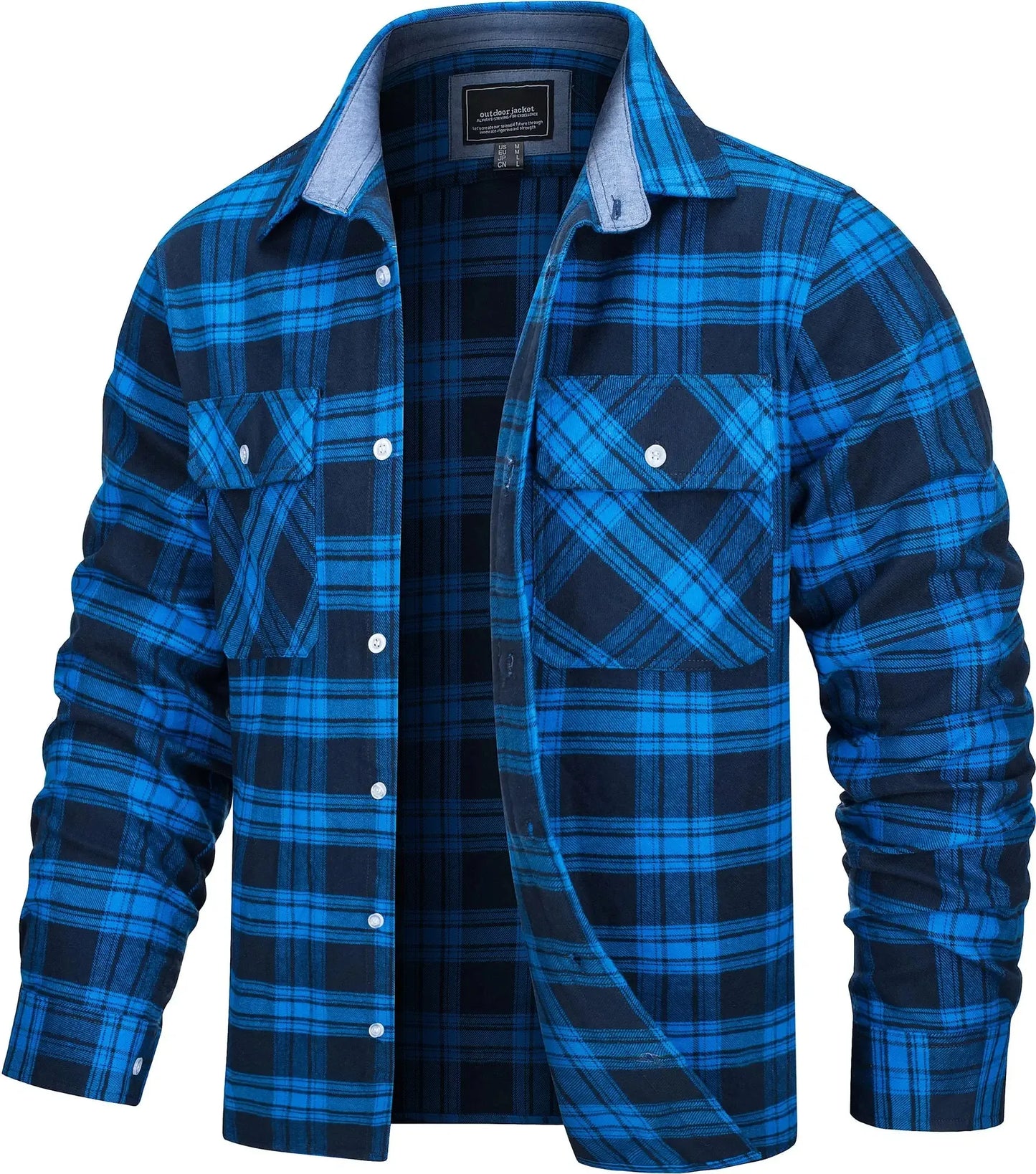 Herren Oversized Shirt Jacket Plaid Pattern Long Sleeves