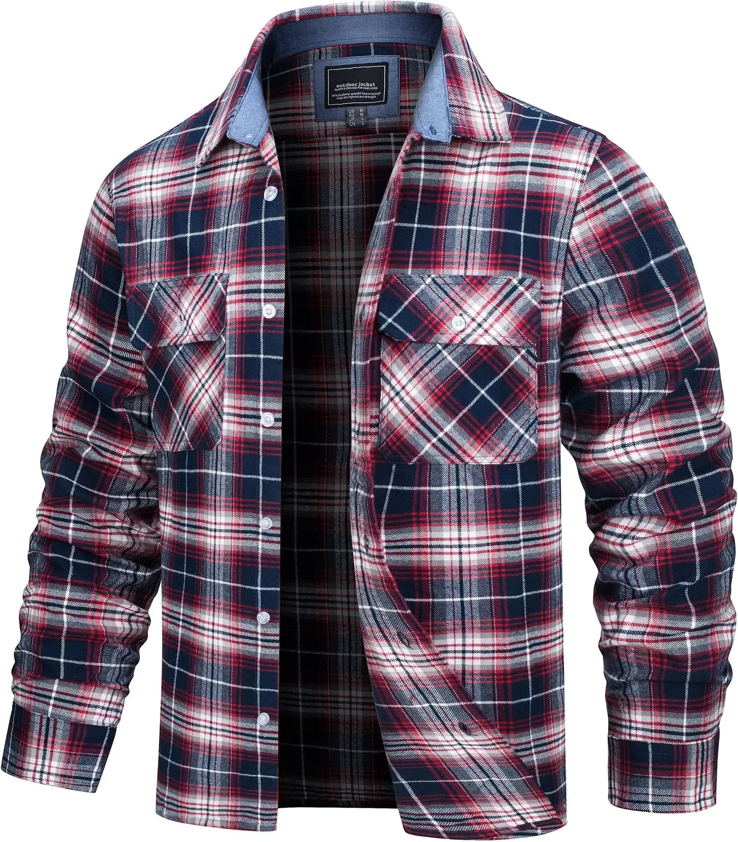 Herren Oversized Shirt Jacket Plaid Pattern Long Sleeves